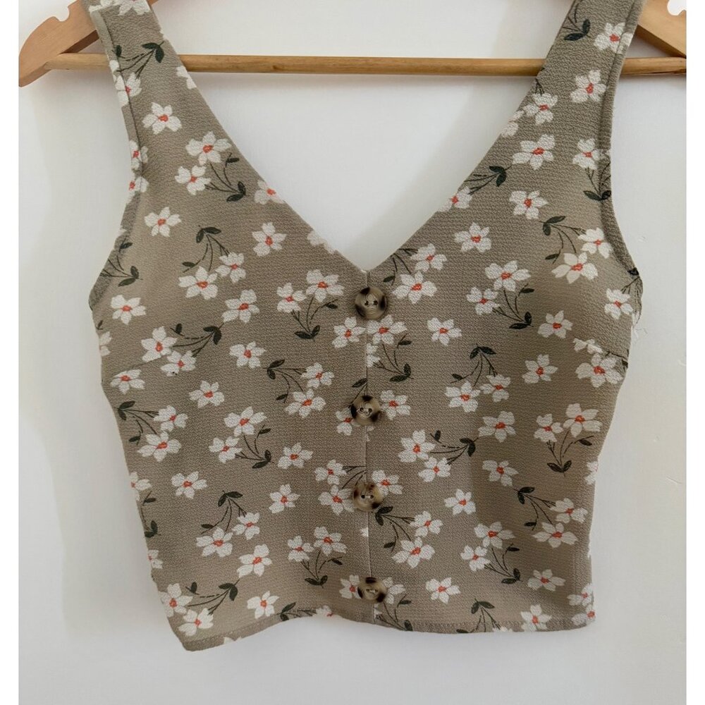 Tan Monteau Daisy Floral Womens Crop Top Size S Cottagecore Prairie‎ Y2K Style